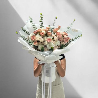 Blush Cappuccino Greenery Bouquet L
